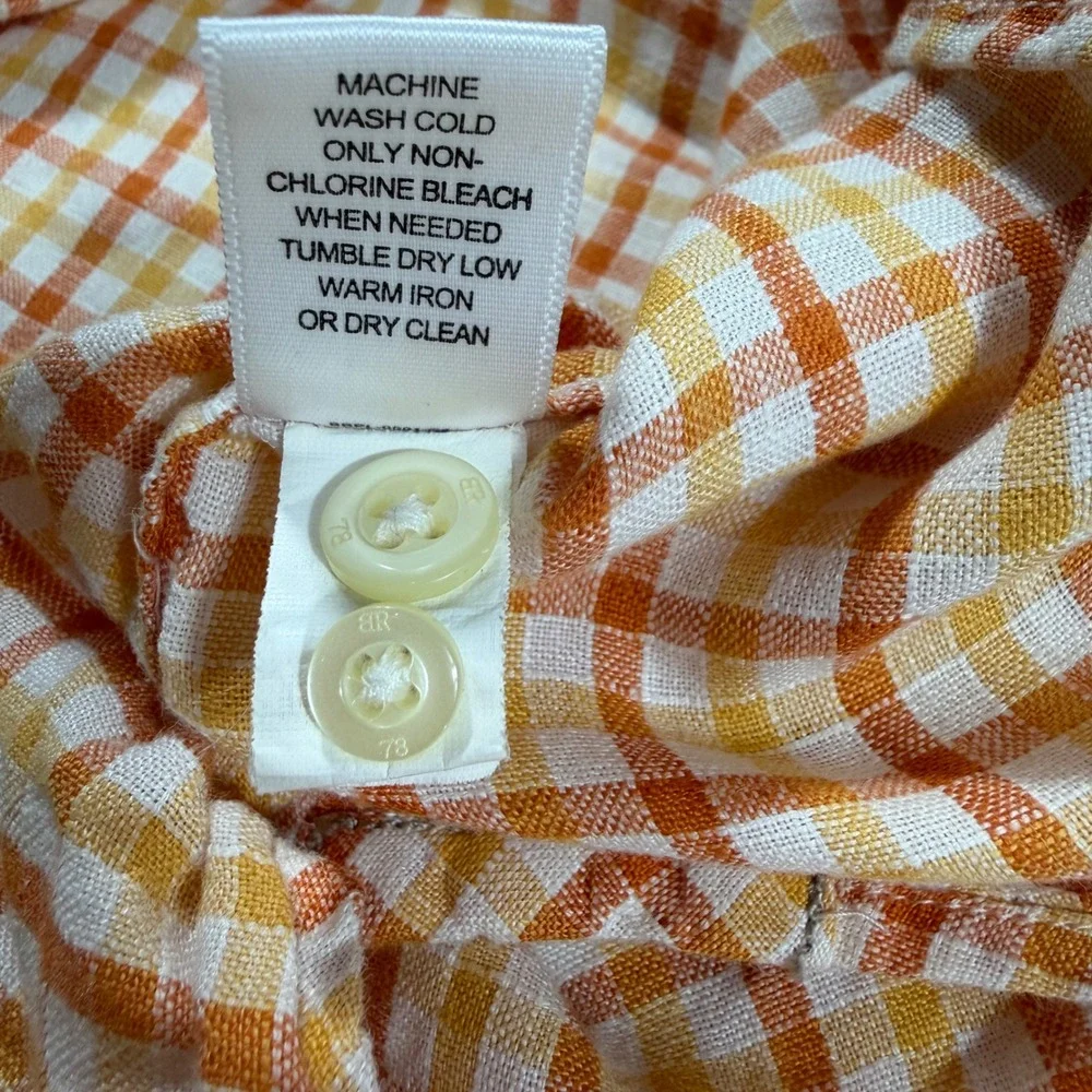 Banana Republic Classic Men's XL Orange White‎ Check 100% Linen Shirt
